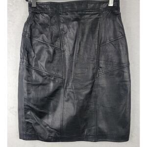 Vntg Sz 10 Skirt Genuine 100% Lambskin Black Leather Knee Pencil Office Winter